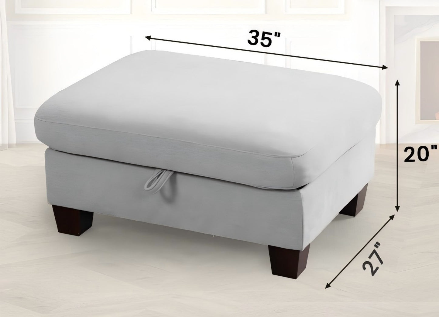 35" Large Storage Ottoman, Rectangular Chenille Footrest for Living Room, 7.8" Deep Seat, 350 lb Weight Capacity, Light Grey