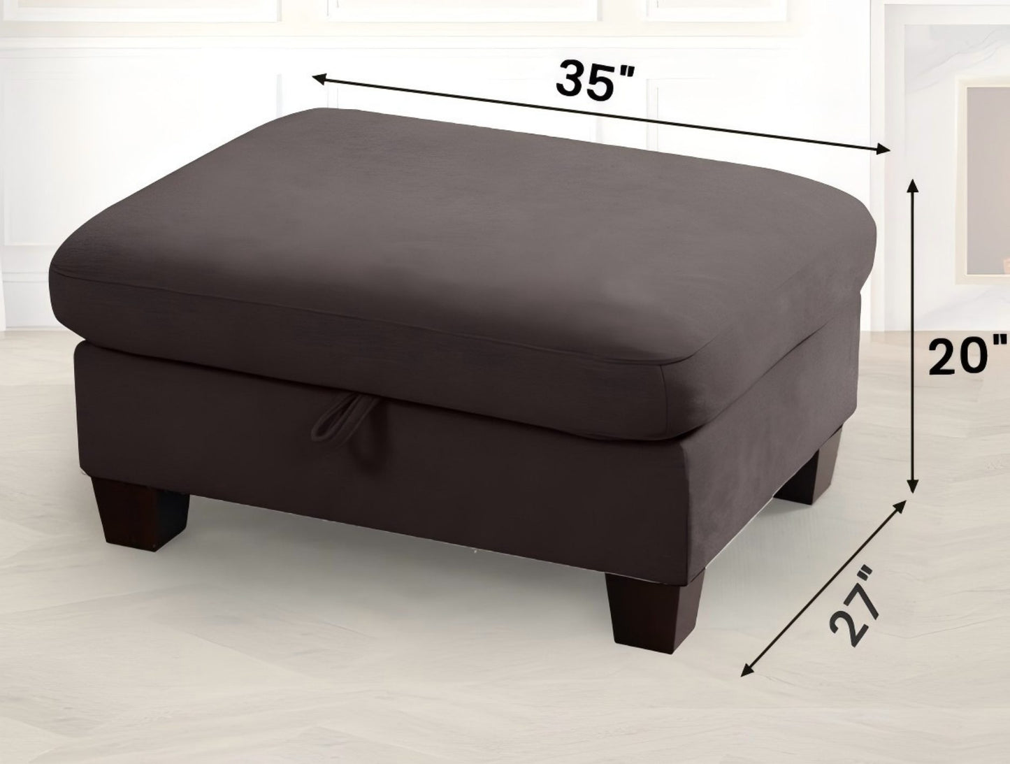 35" Large Storage Ottoman, Rectangular Chenille Footrest for Living Room, 7.8" Deep Seat, 350 lb Weight Capacity, Dark Grey
