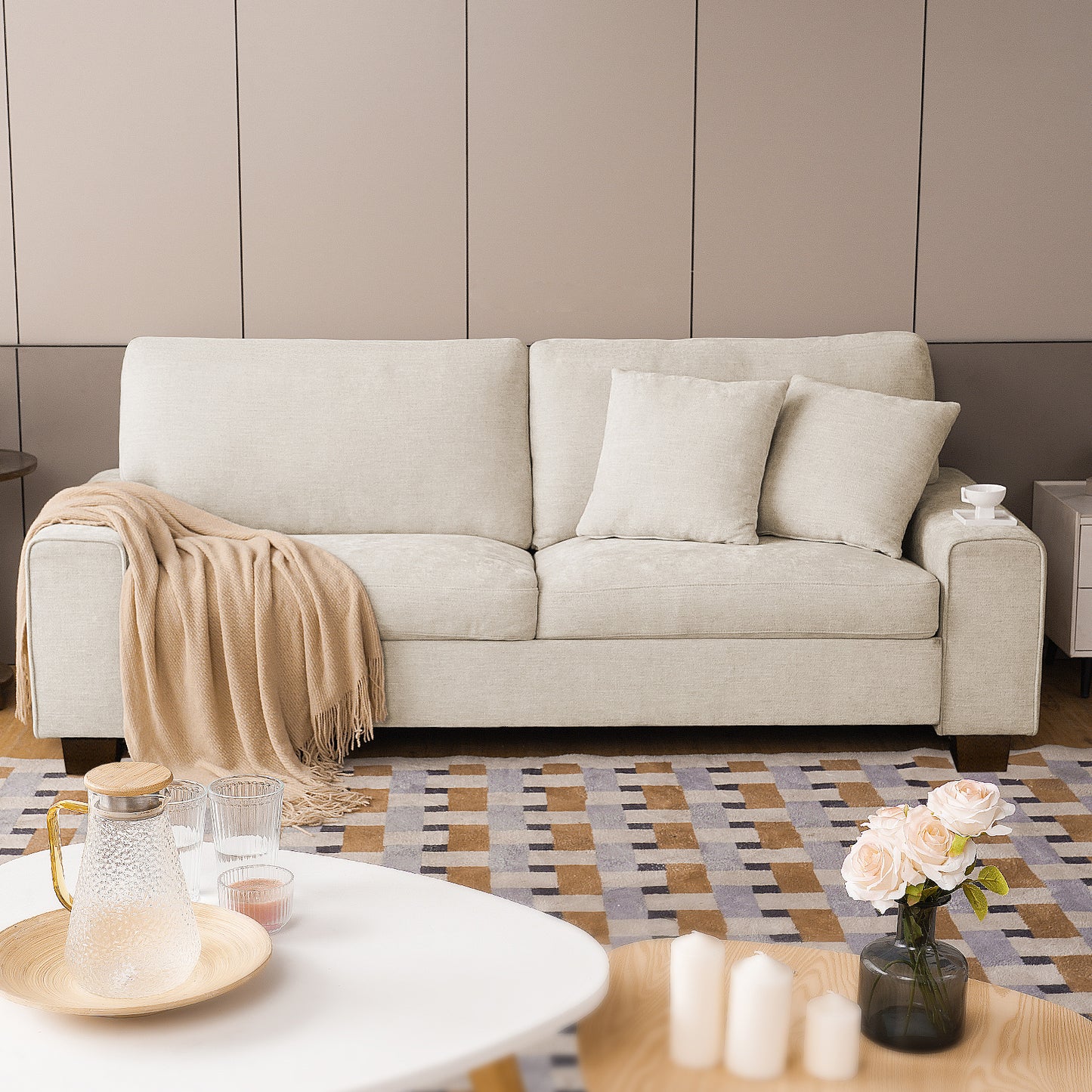 DOPEDIO Modern Sofa for Living Room,Chenille Recliner, Removable Cover, Spring Cushions, Solid Wood Frame, Easy Assembly for Small Spaces