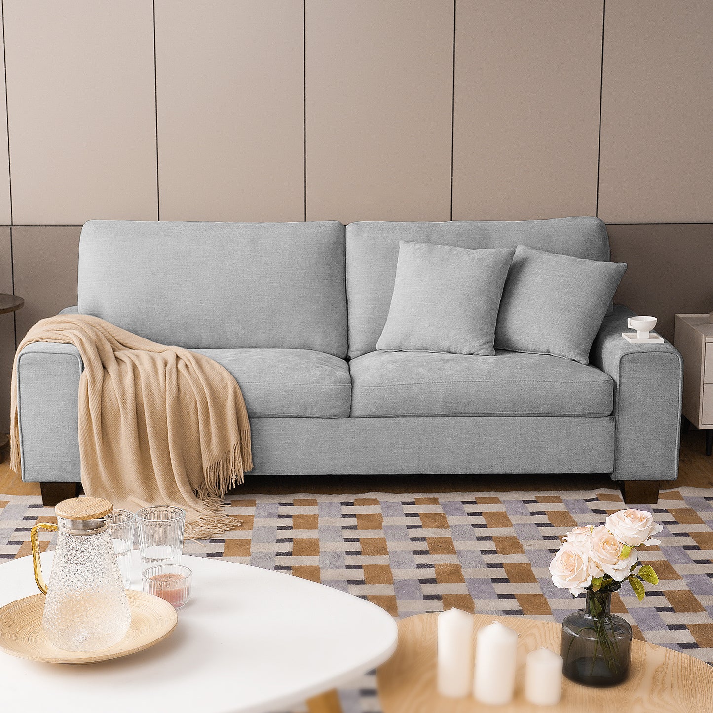 DOPEDIO Modern Sofa for Living Room,Chenille Recliner, Removable Cover, Spring Cushions, Solid Wood Frame, Easy Assembly for Small Spaces