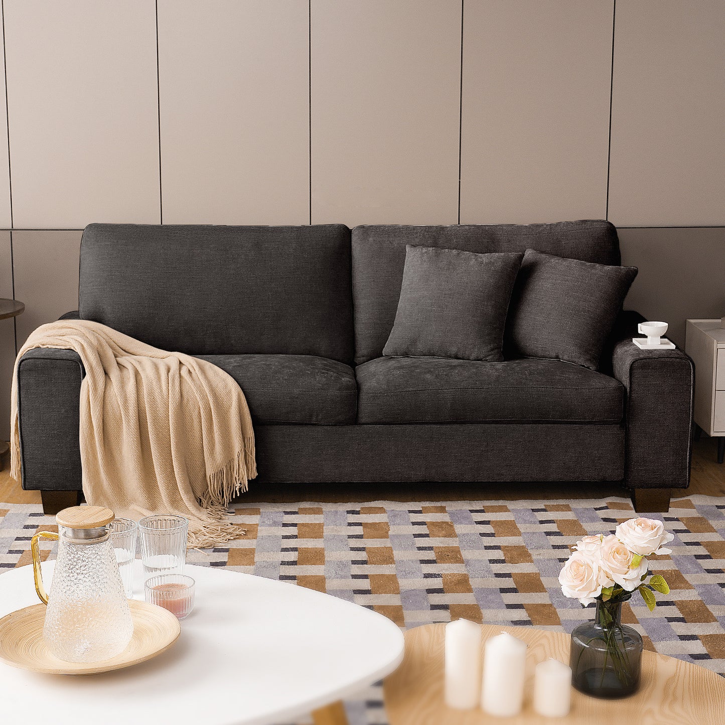 DOPEDIO Modern Sofa for Living Room,Chenille Recliner, Removable Cover, Spring Cushions, Solid Wood Frame, Easy Assembly for Small Spaces