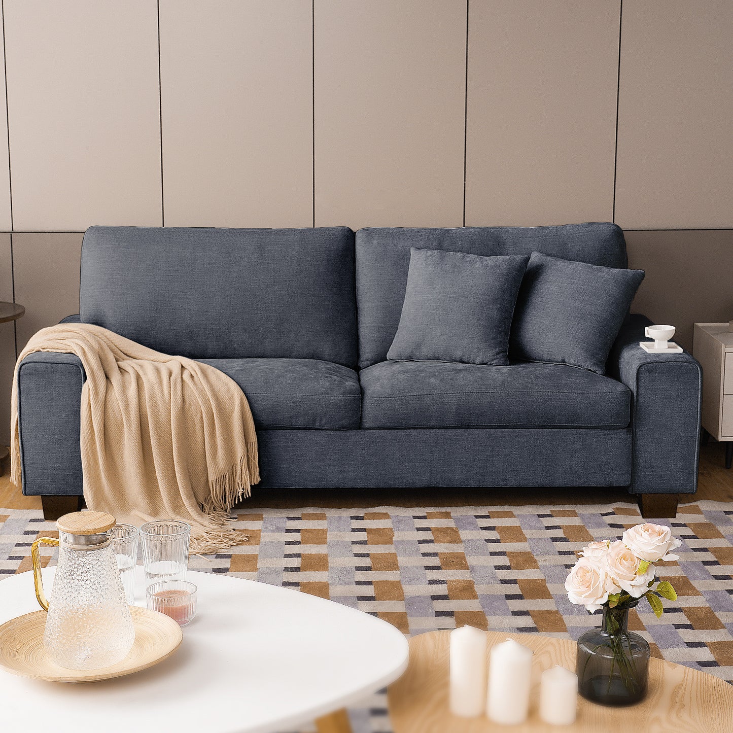DOPEDIO Modern Sofa for Living Room,Chenille Recliner, Removable Cover, Spring Cushions, Solid Wood Frame, Easy Assembly for Small Spaces