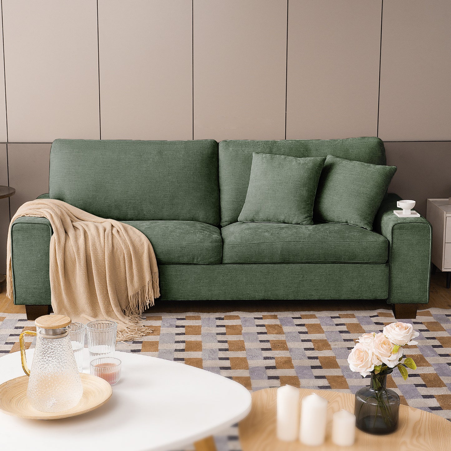DOPEDIO Modern Sofa for Living Room,Chenille Recliner, Removable Cover, Spring Cushions, Solid Wood Frame, Easy Assembly for Small Spaces