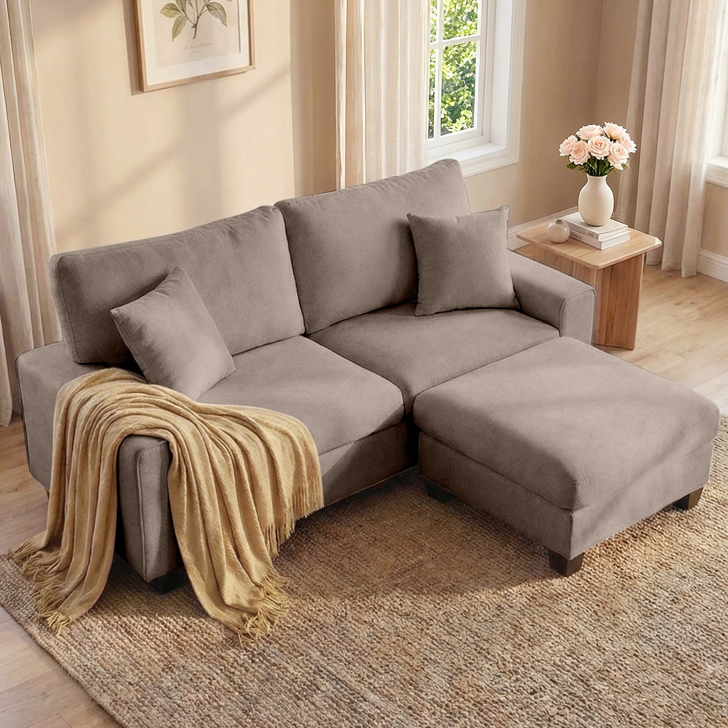 DOPEDIO Modern Sofa for Living Room,Chenille Recliner, Removable Cover, Spring Cushions, Solid Wood Frame, Easy Assembly for Small Spaces