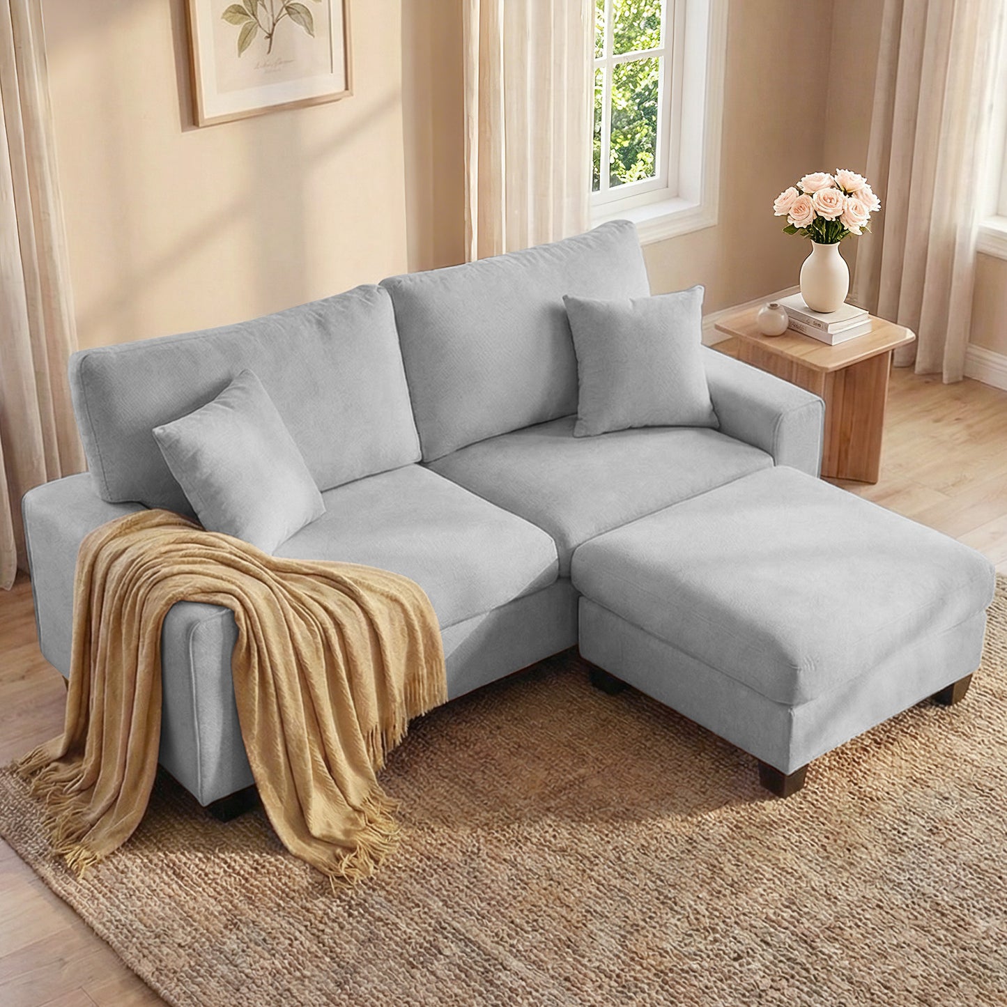 DOPEDIO Modern Sofa for Living Room,Chenille Recliner, Removable Cover, Spring Cushions, Solid Wood Frame, Easy Assembly for Small Spaces