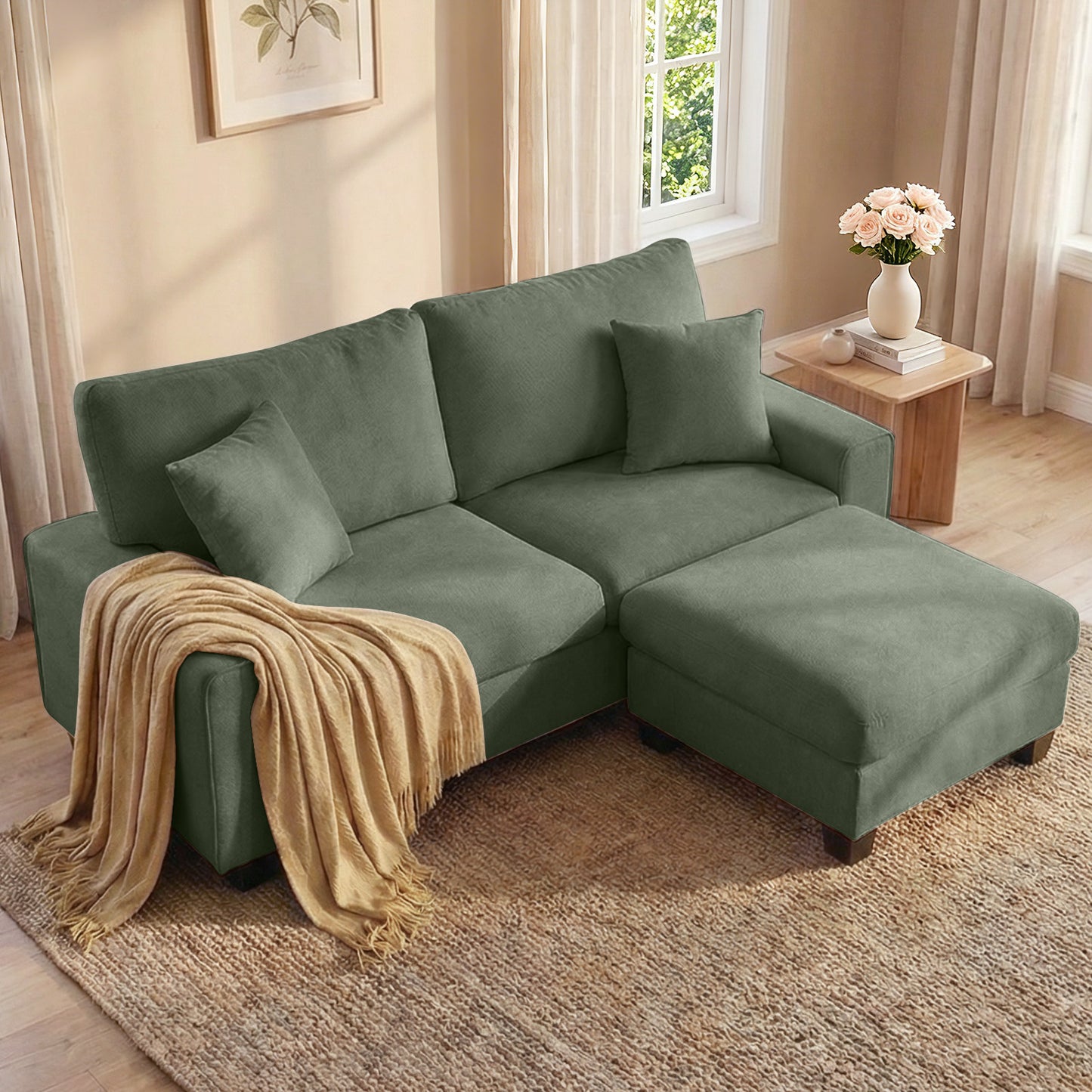 DOPEDIO Modern Sofa for Living Room,Chenille Recliner, Removable Cover, Spring Cushions, Solid Wood Frame, Easy Assembly for Small Spaces