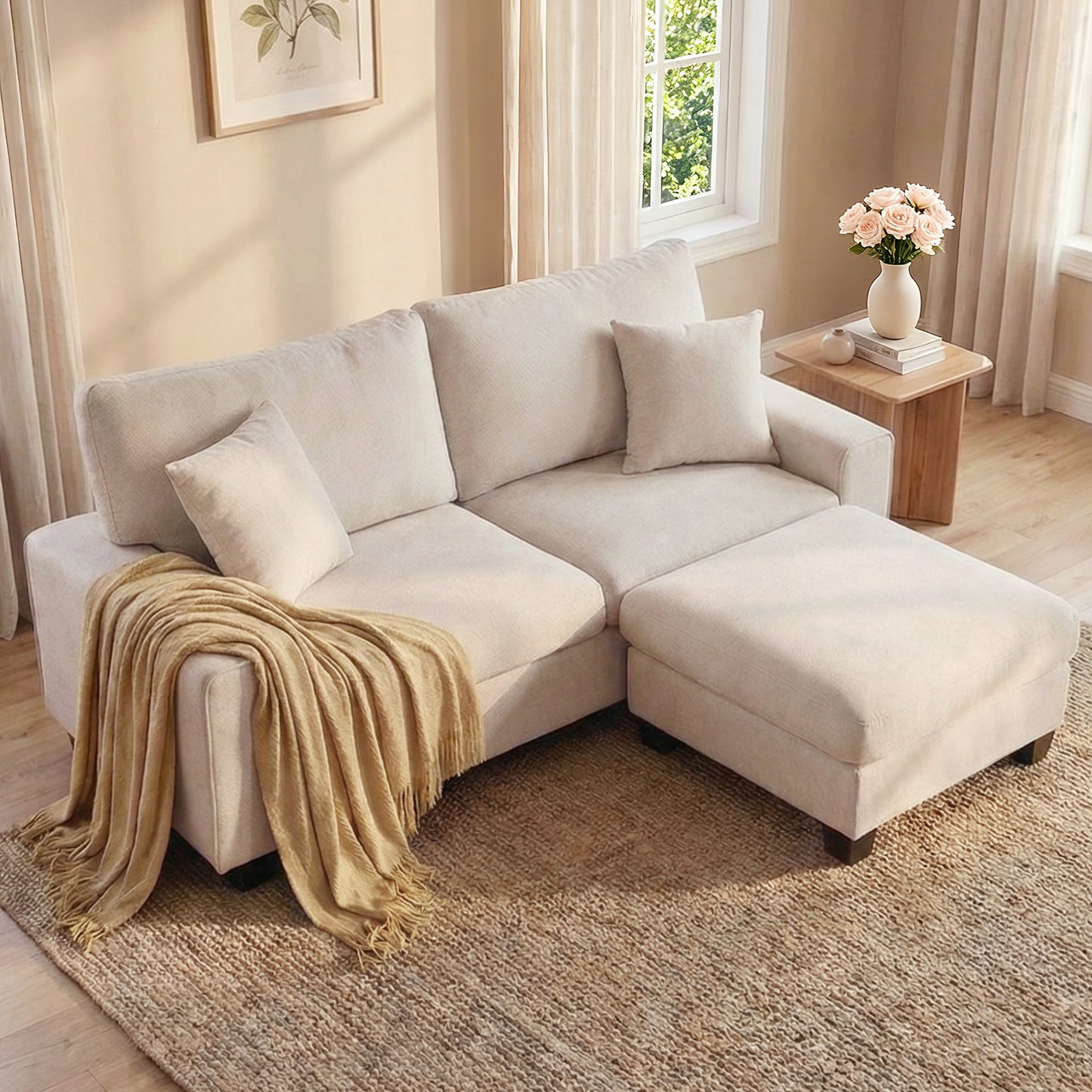DOPEDIO Modern Sofa for Living Room,Chenille Recliner, Removable Cover, Spring Cushions, Solid Wood Frame, Easy Assembly for Small Spaces
