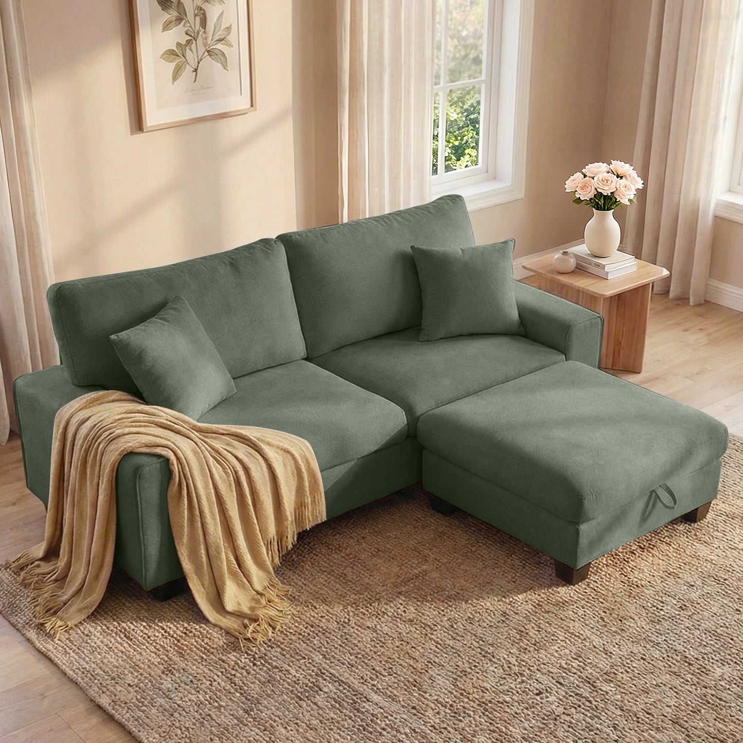 DOPEDIO Modern Sofa for Living Room,Chenille Recliner, Removable Cover, Spring Cushions, Solid Wood Frame, Easy Assembly for Small Spaces