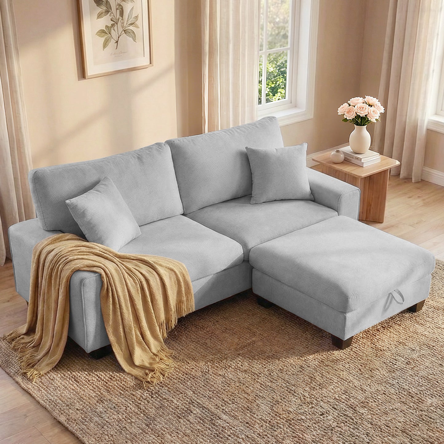 DOPEDIO Modern Sofa for Living Room,Chenille Recliner, Removable Cover, Spring Cushions, Solid Wood Frame, Easy Assembly for Small Spaces