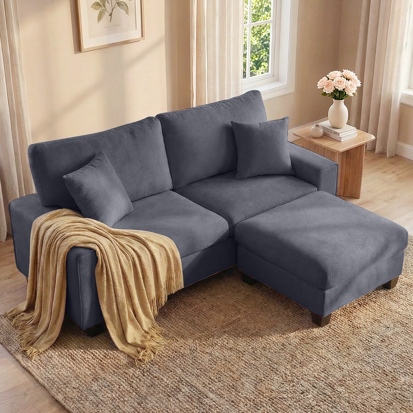 DOPEDIO Modern Sofa for Living Room,Chenille Recliner, Removable Cover, Spring Cushions, Solid Wood Frame, Easy Assembly for Small Spaces
