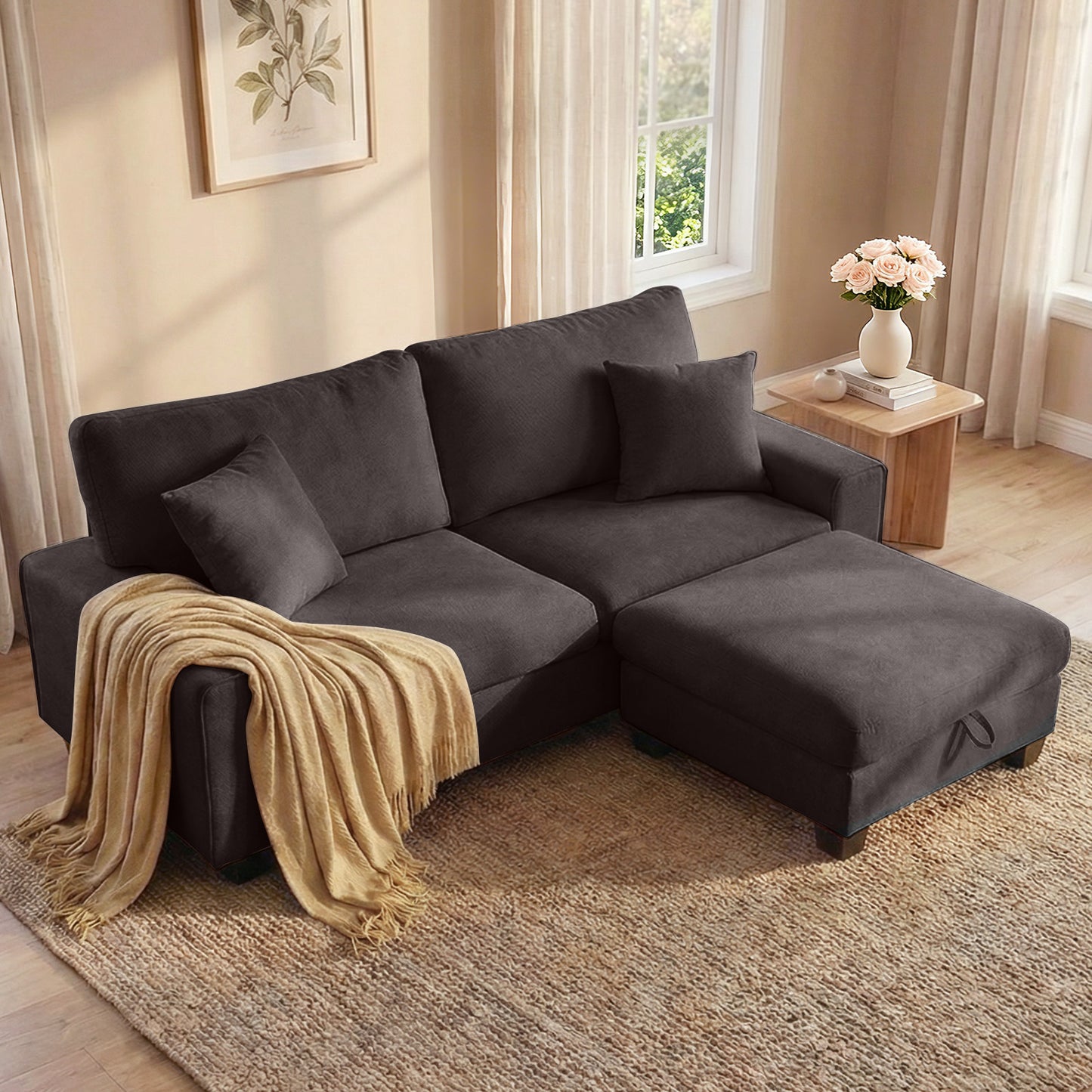 DOPEDIO Modern Sofa for Living Room,Chenille Recliner, Removable Cover, Spring Cushions, Solid Wood Frame, Easy Assembly for Small Spaces