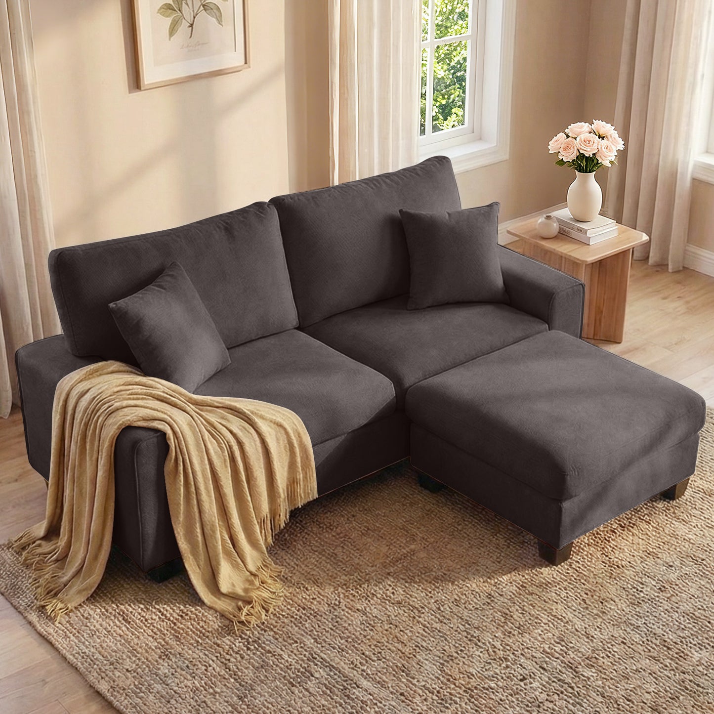 DOPEDIO Modern Sofa for Living Room,Chenille Recliner, Removable Cover, Spring Cushions, Solid Wood Frame, Easy Assembly for Small Spaces