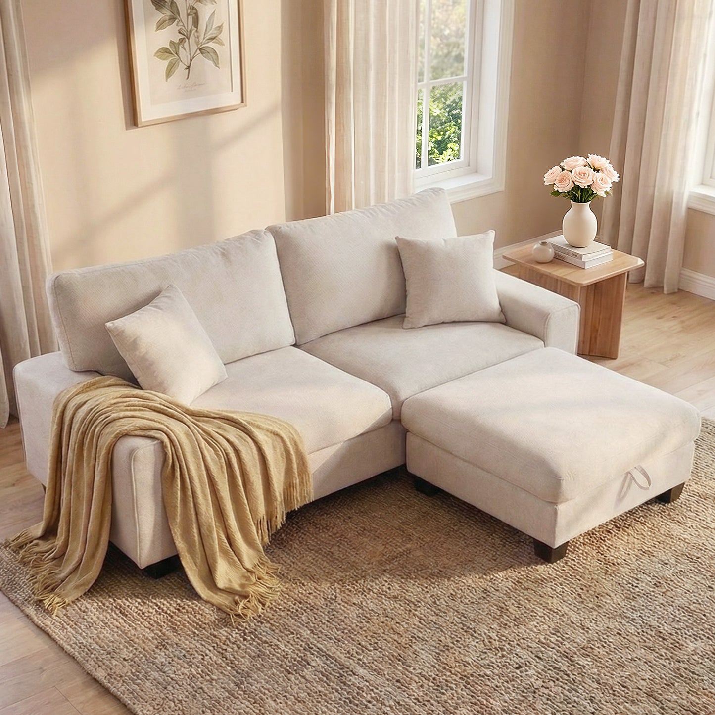DOPEDIO Modern Sofa for Living Room,Chenille Recliner, Removable Cover, Spring Cushions, Solid Wood Frame, Easy Assembly for Small Spaces