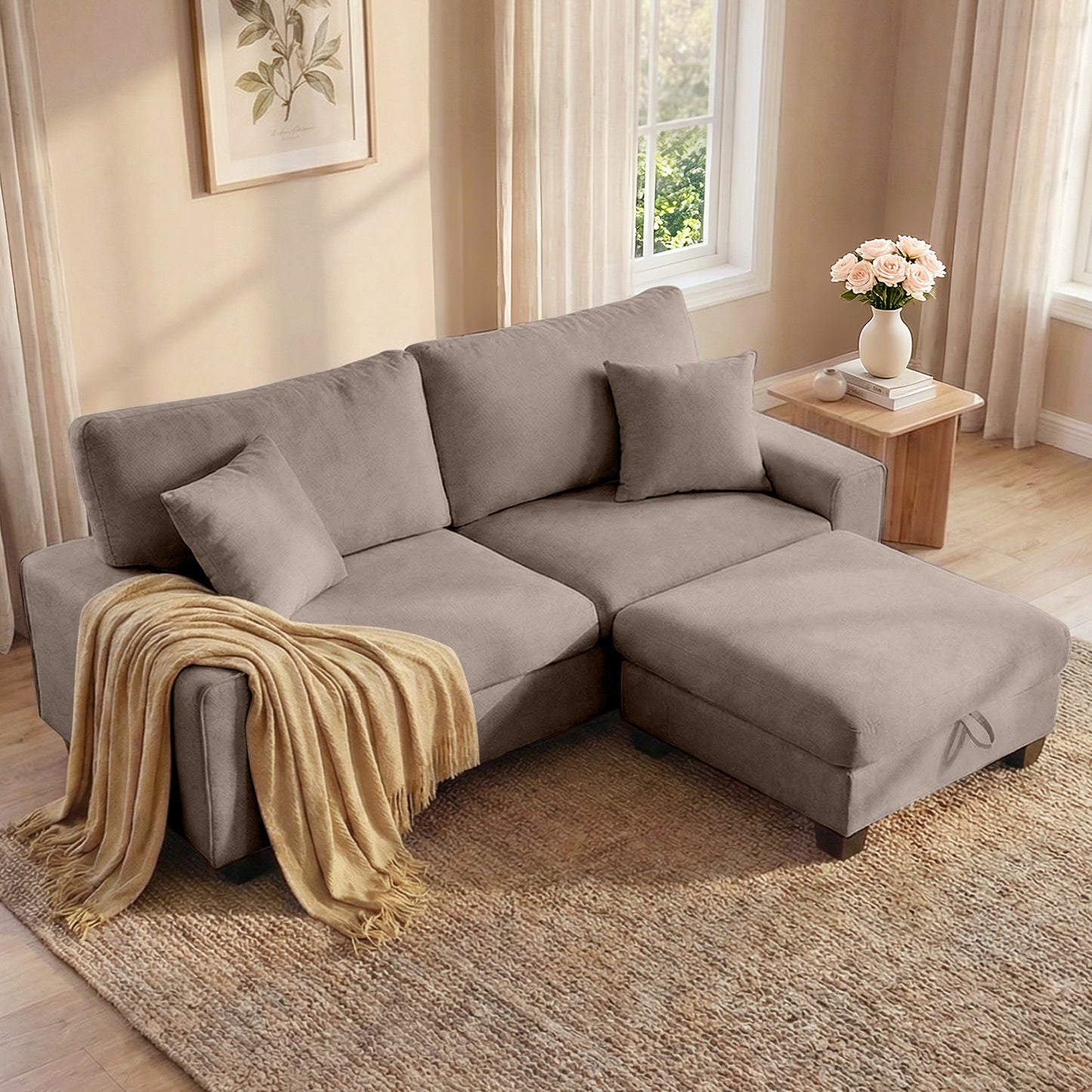 DOPEDIO Modern Sofa for Living Room,Chenille Recliner, Removable Cover, Spring Cushions, Solid Wood Frame, Easy Assembly for Small Spaces