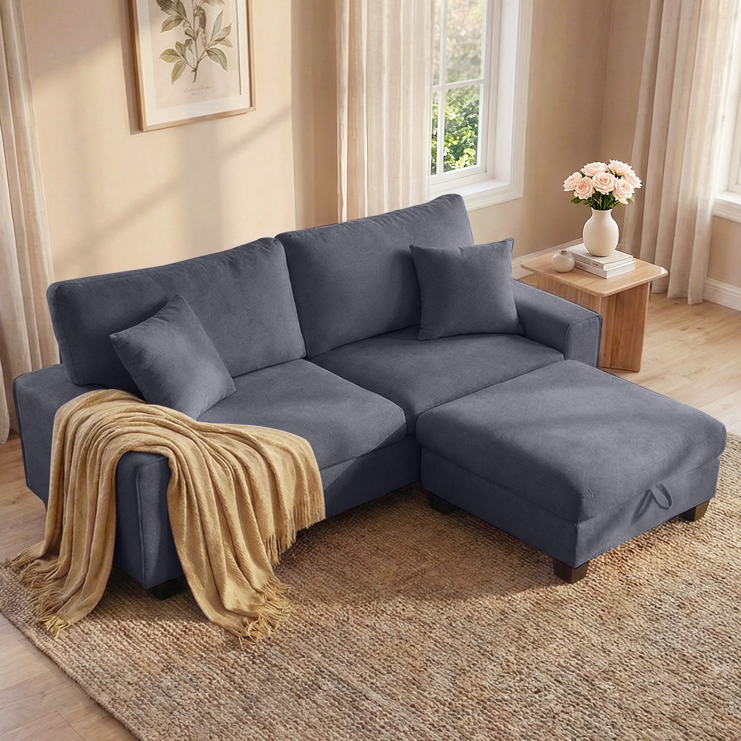 DOPEDIO Modern Sofa for Living Room,Chenille Recliner, Removable Cover, Spring Cushions, Solid Wood Frame, Easy Assembly for Small Spaces