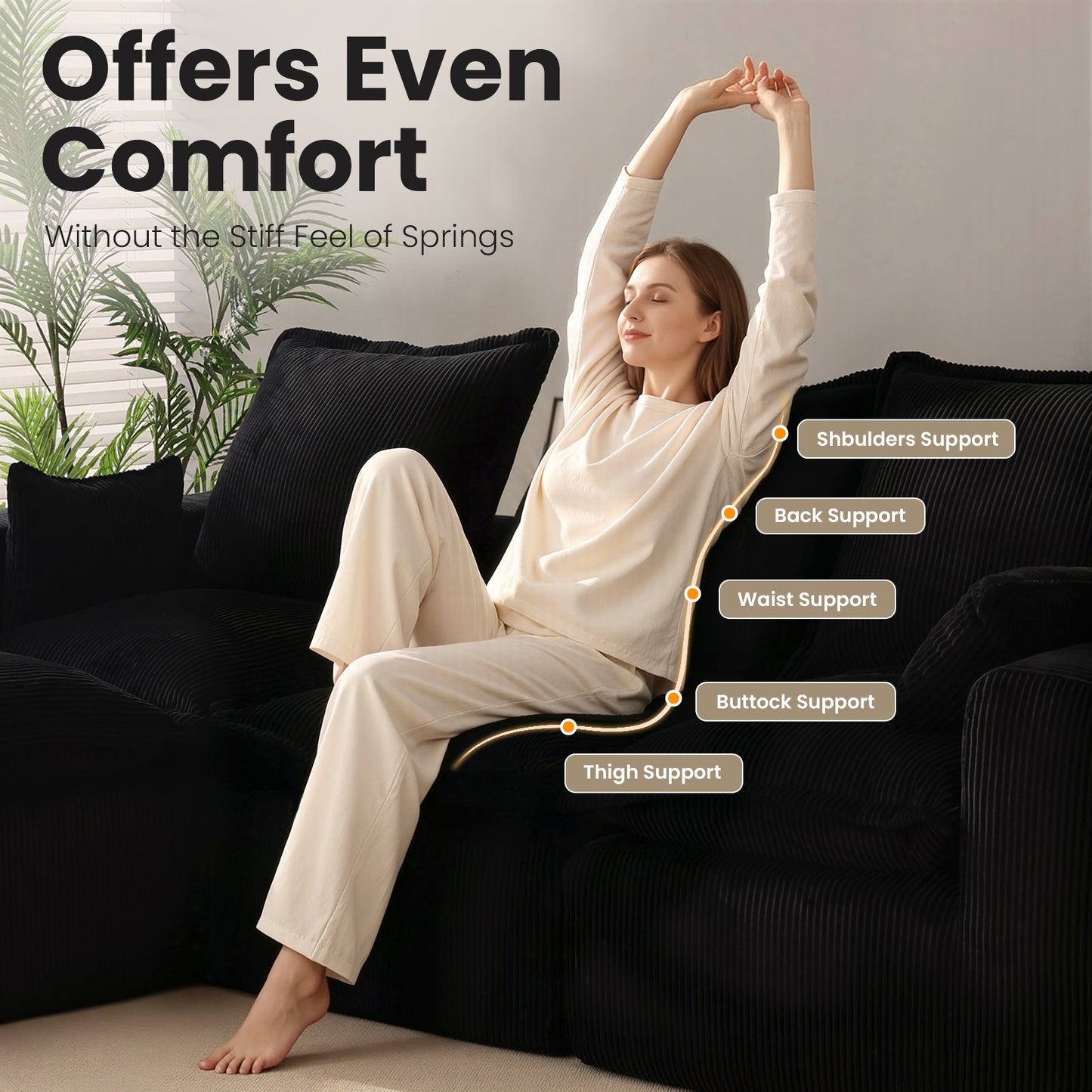 DOPEDIO 107" Cloud Modular Sectional Sofa with Ottoman & L-Shaped Chaise, Deep Seat Boneless Couch in a Box for Living Room, Upholstered Comfy Sofa, No Assembly Required,Black
