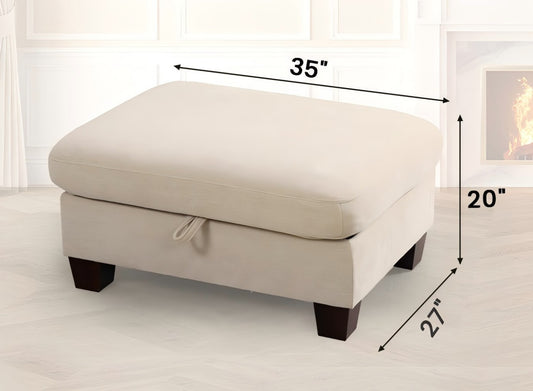 35" Large Storage Ottoman, Rectangular Chenille Footrest for Living Room, 7.8" Deep Seat, 350 lb Weight Capacity, Beige