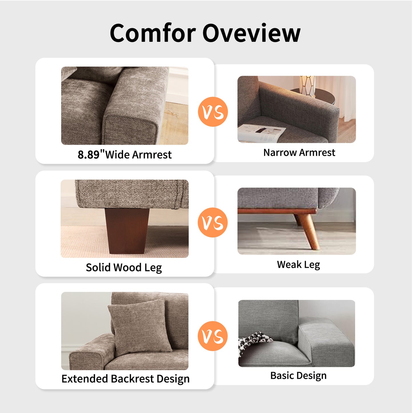 DOPEDIO Modern Loveseat Sofa for Living Room,Chenille Recliner, Removable Cover, Spring Cushions, Solid Wood Frame, Easy Assembly for Small Spaces (88.58inch，Brown)